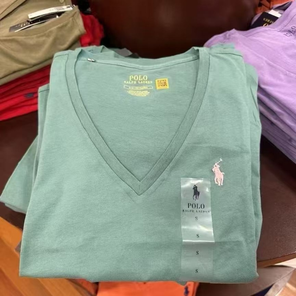 NWT Polo Ralph Lauren Women’s Mint Green V-Neck Tee with Pink Pony Size XL